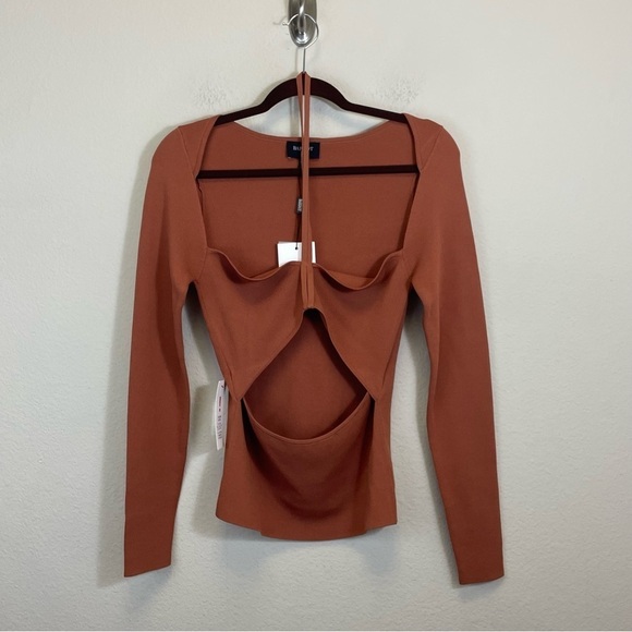NWT Bardot Copper Maxwell Long Sleeve Cut‎ Out Knit Top Size L - Picture 2 of 9